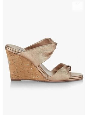 AQUAZZURA Twist Metallic Leather Wedge Mules in Light Copper $750